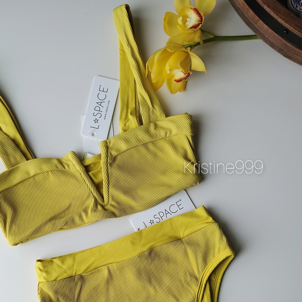 L*Space Lee Lee Top Frenchi Bottom Bikini Set in Apple Green Yellow Lime